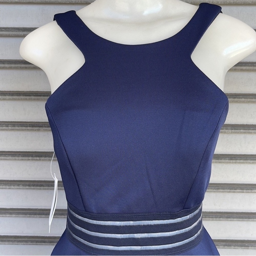 City Studio Navy Fit-and-Flare Mini Dress with Striped Waist Size 3 - Picture 3 of 11